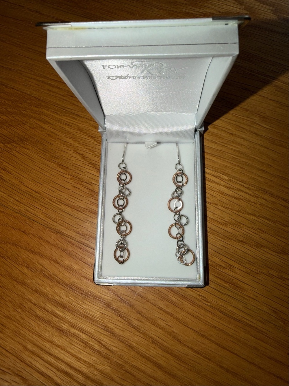 Two-Tone Interlinked Circle Drop Earrings in Silver and Rose